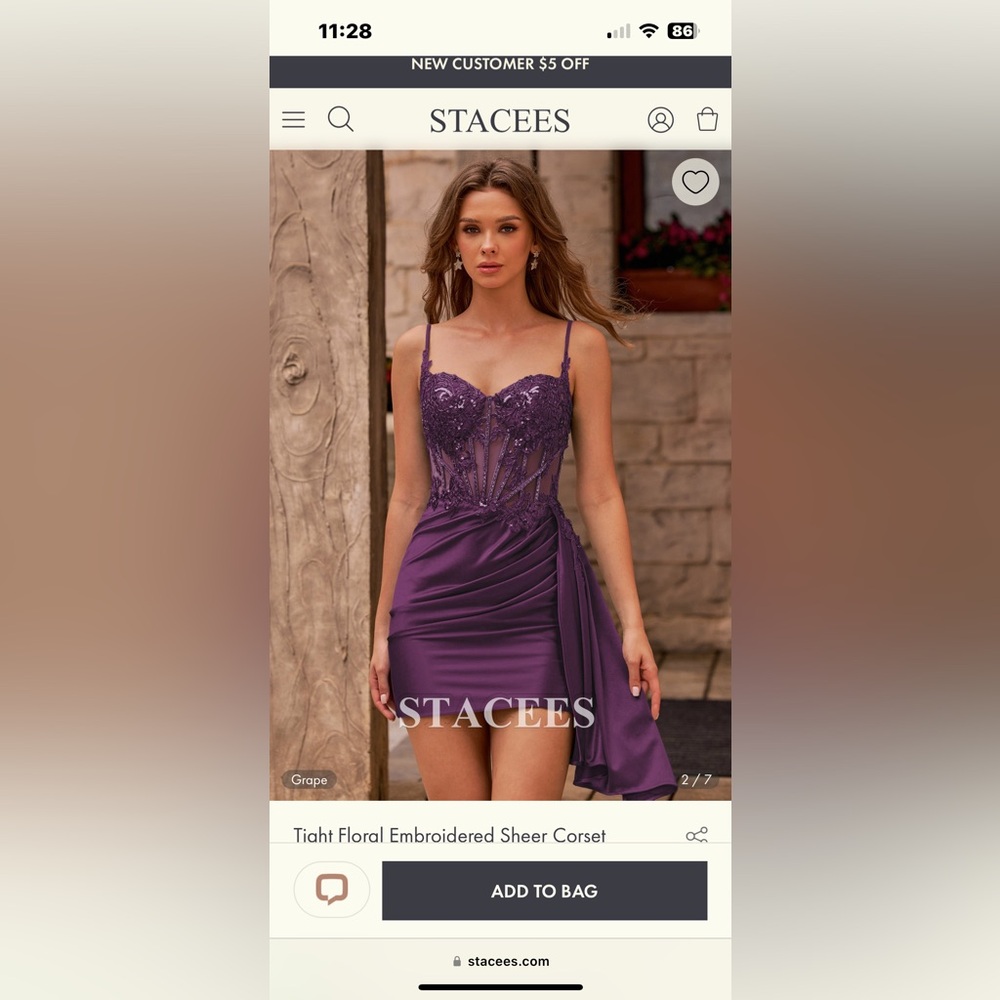 STACEES Purple Floral Embroidered Prom Dress